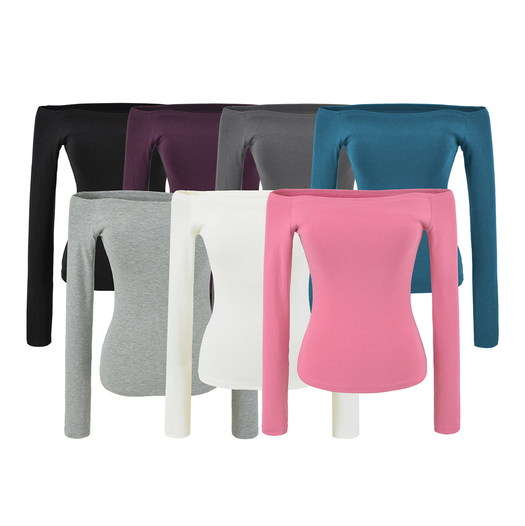 Women's Off Shoulder Long Sleeve Slim Stretch Top