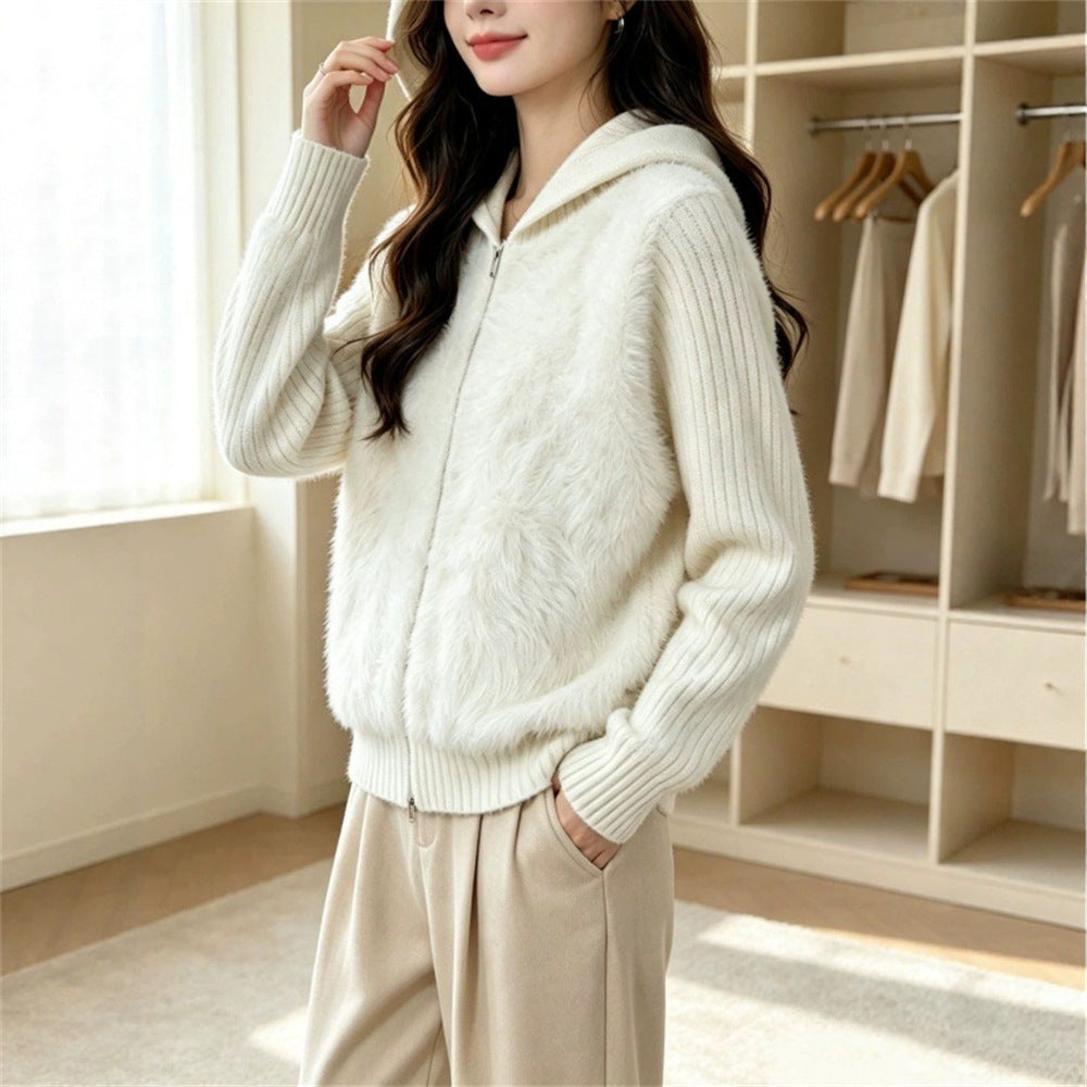 Loose hooded zipper sweater