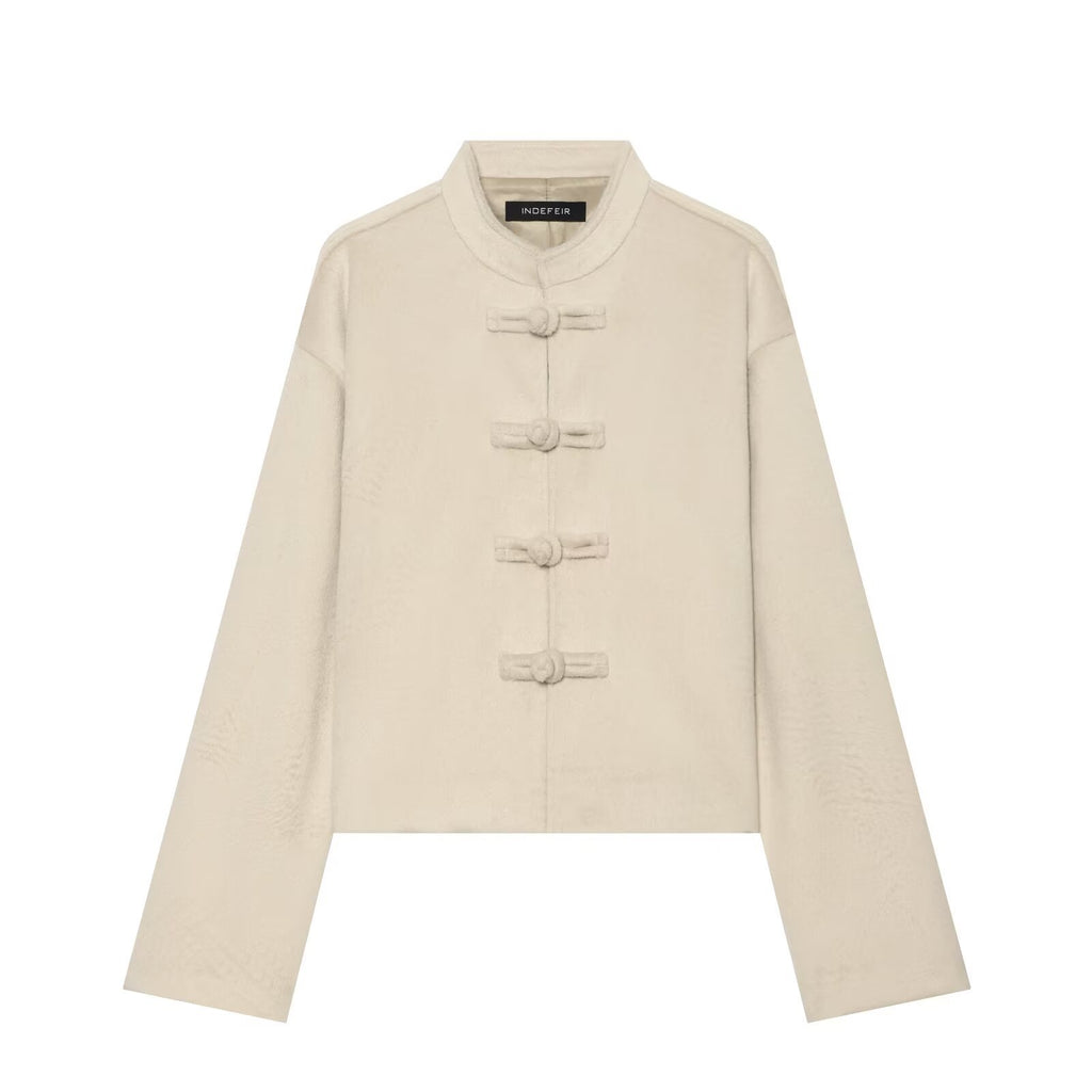 Casual and minimalist knot and loop woolen coat for women