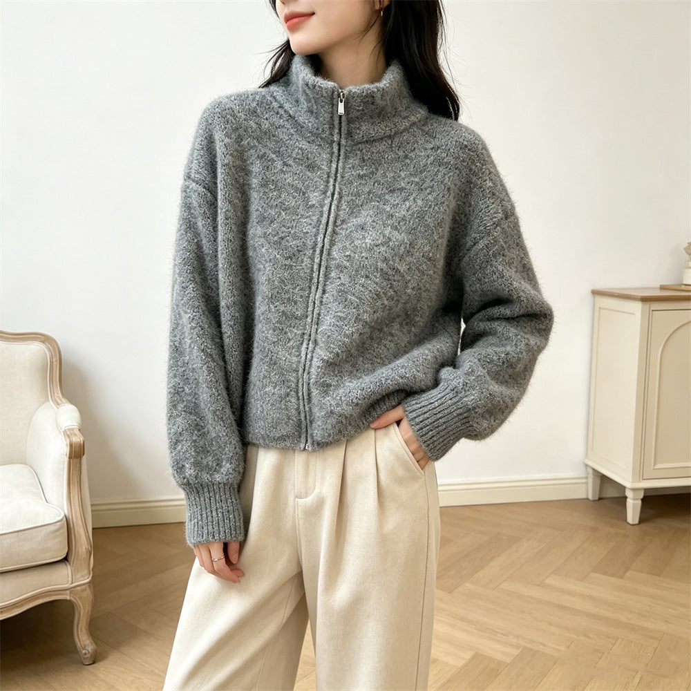 Loose zipper slimming sweater