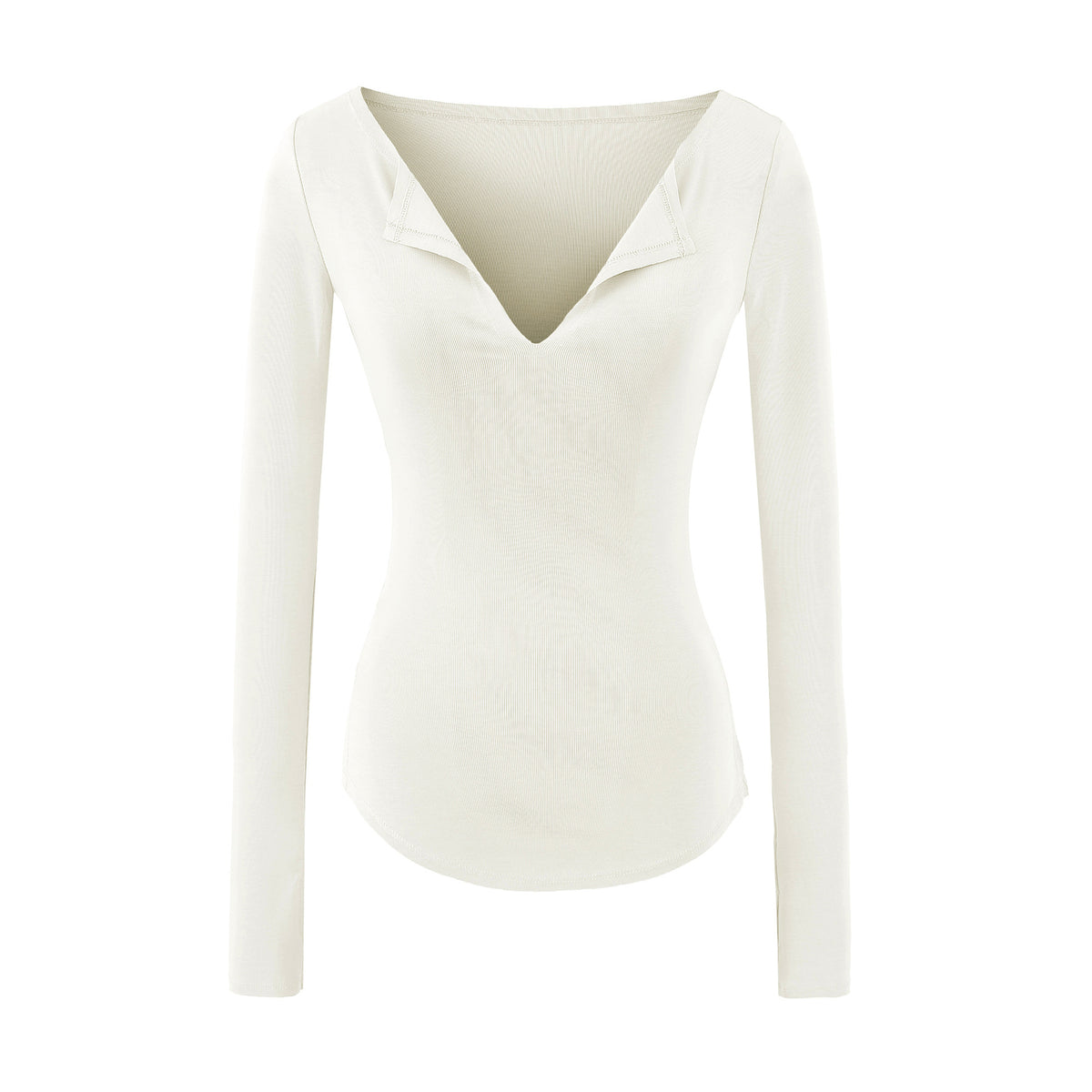 Women's Pink Slim Fit Long Sleeve V-Neck T-Shirt with Side Slit