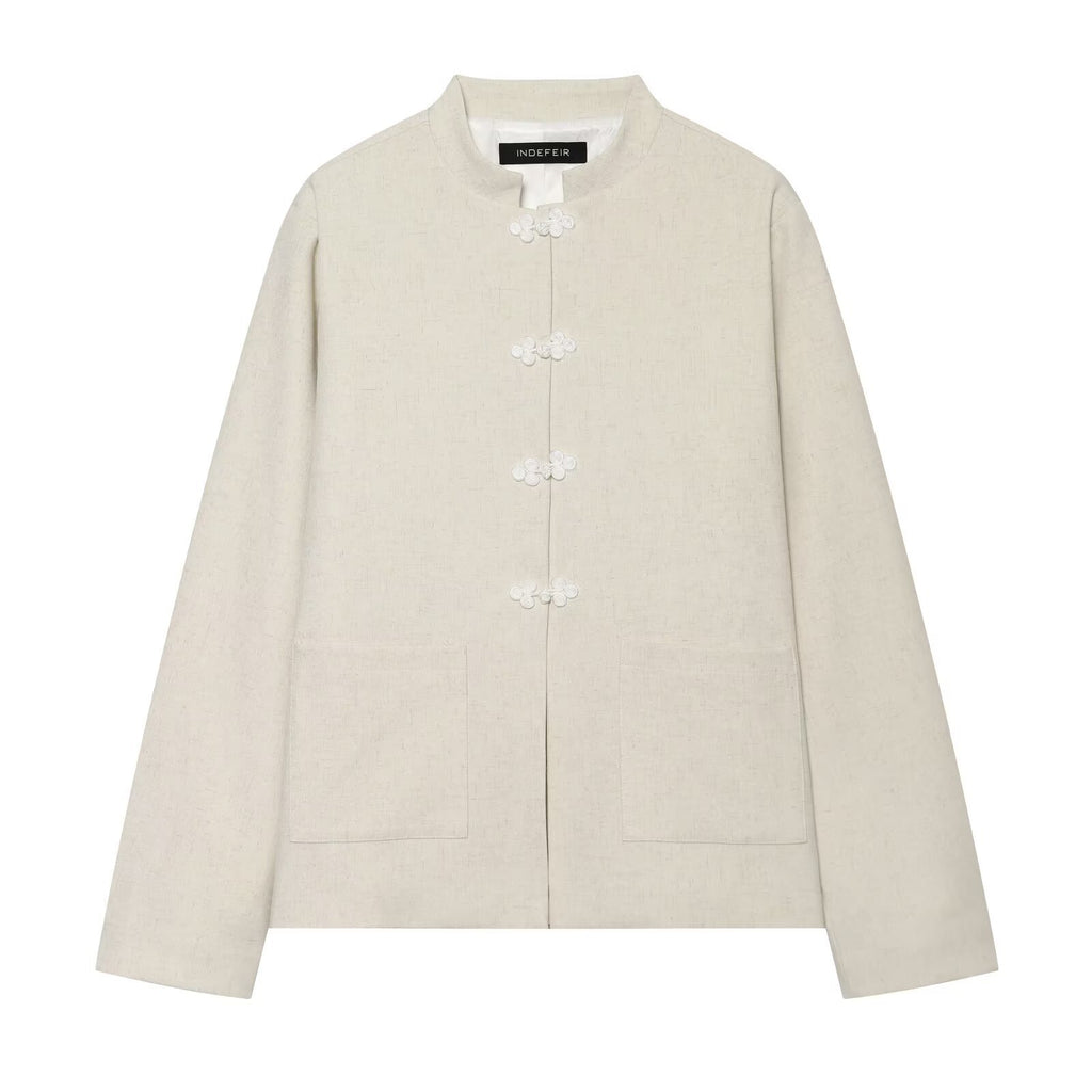 Buckled stand up collar long sleeved jacket for women