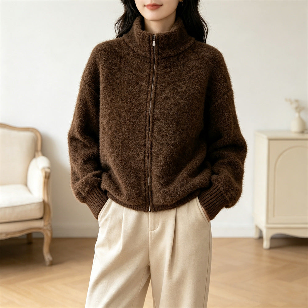 Loose zipper slimming sweater