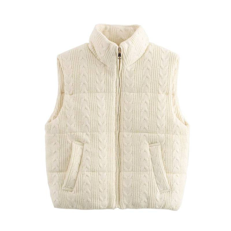 Casual Knitted Padded Vest Stand Collar Loose Fit for Women