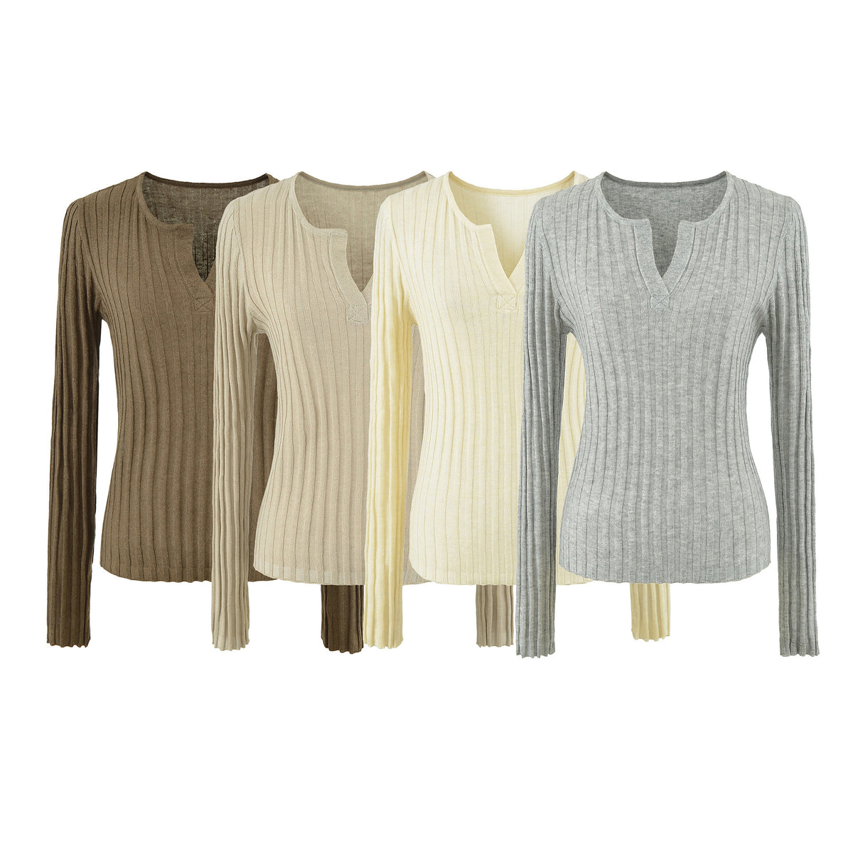 Wool Blend Vertical Ribbed Knit Top