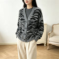 Zebra striped color blocked loose V-neck sweater