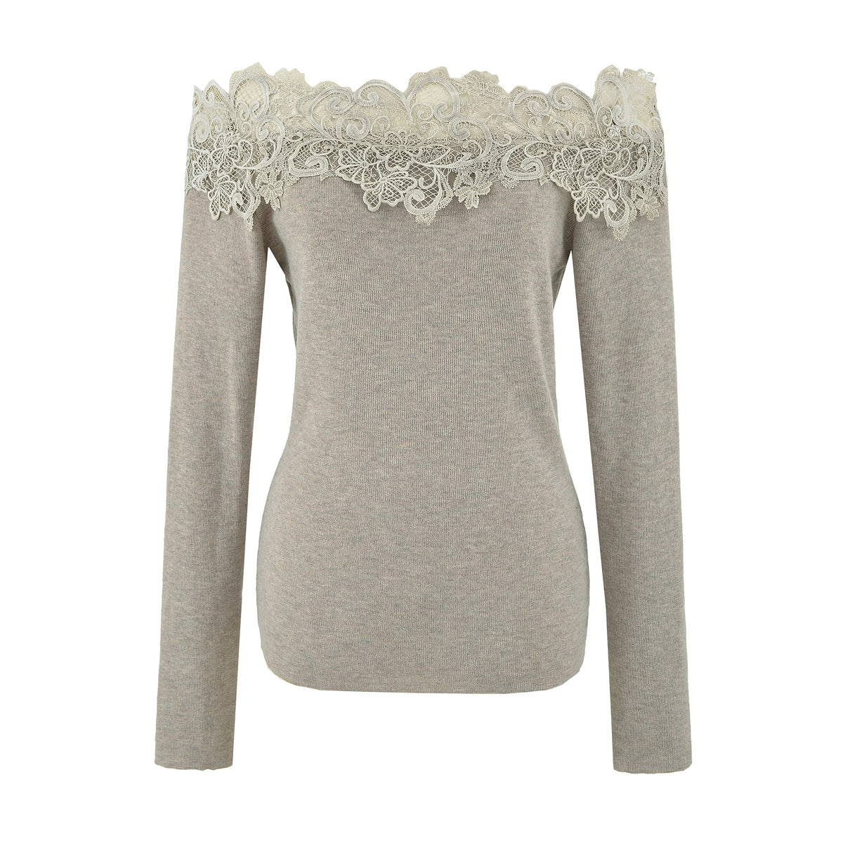 Women's Off-shoulder Lace Patchwork Wool Blend Knit Top