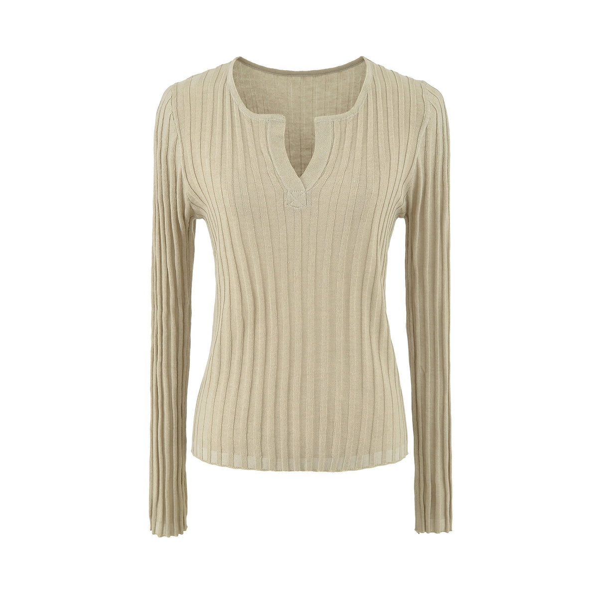 Wool Blend Vertical Ribbed Knit Top