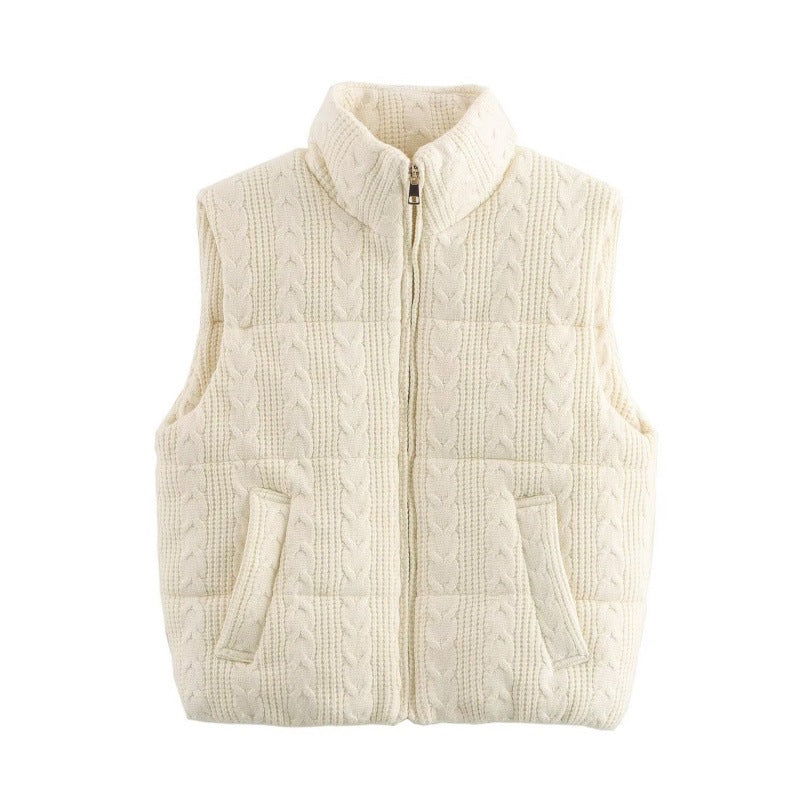 Casual Knitted Padded Vest Stand Collar Loose Fit for Women