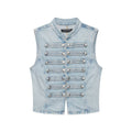Tailored knot button decoration denim vest women