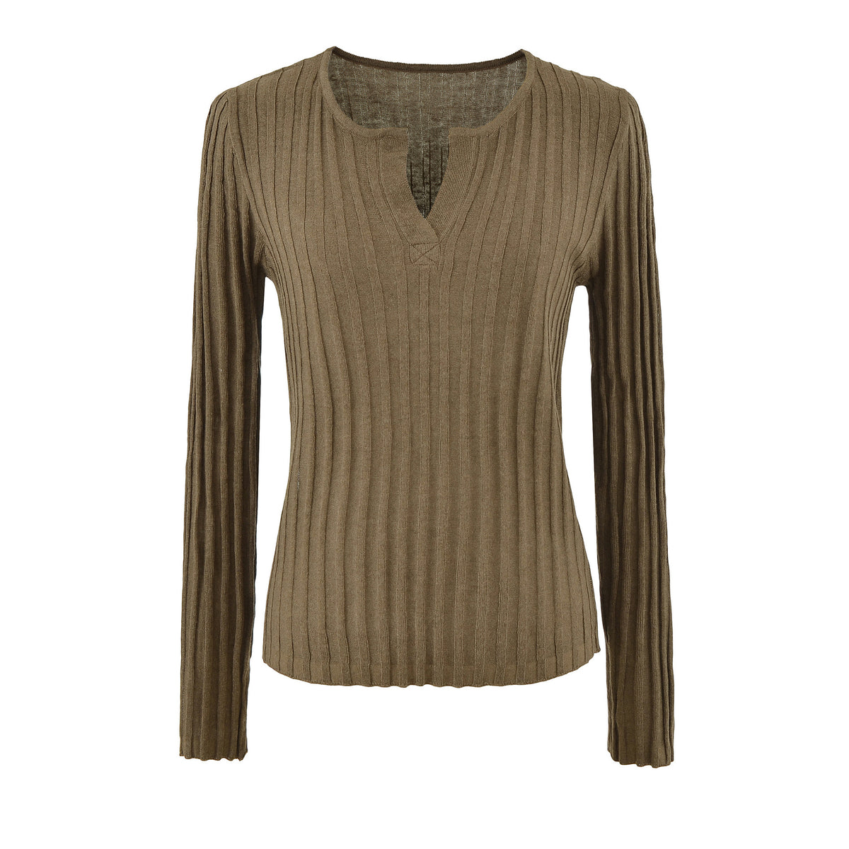 Wool Blend Vertical Ribbed Knit Top
