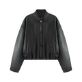 Half high collar long sleeved single breasted PU jacket