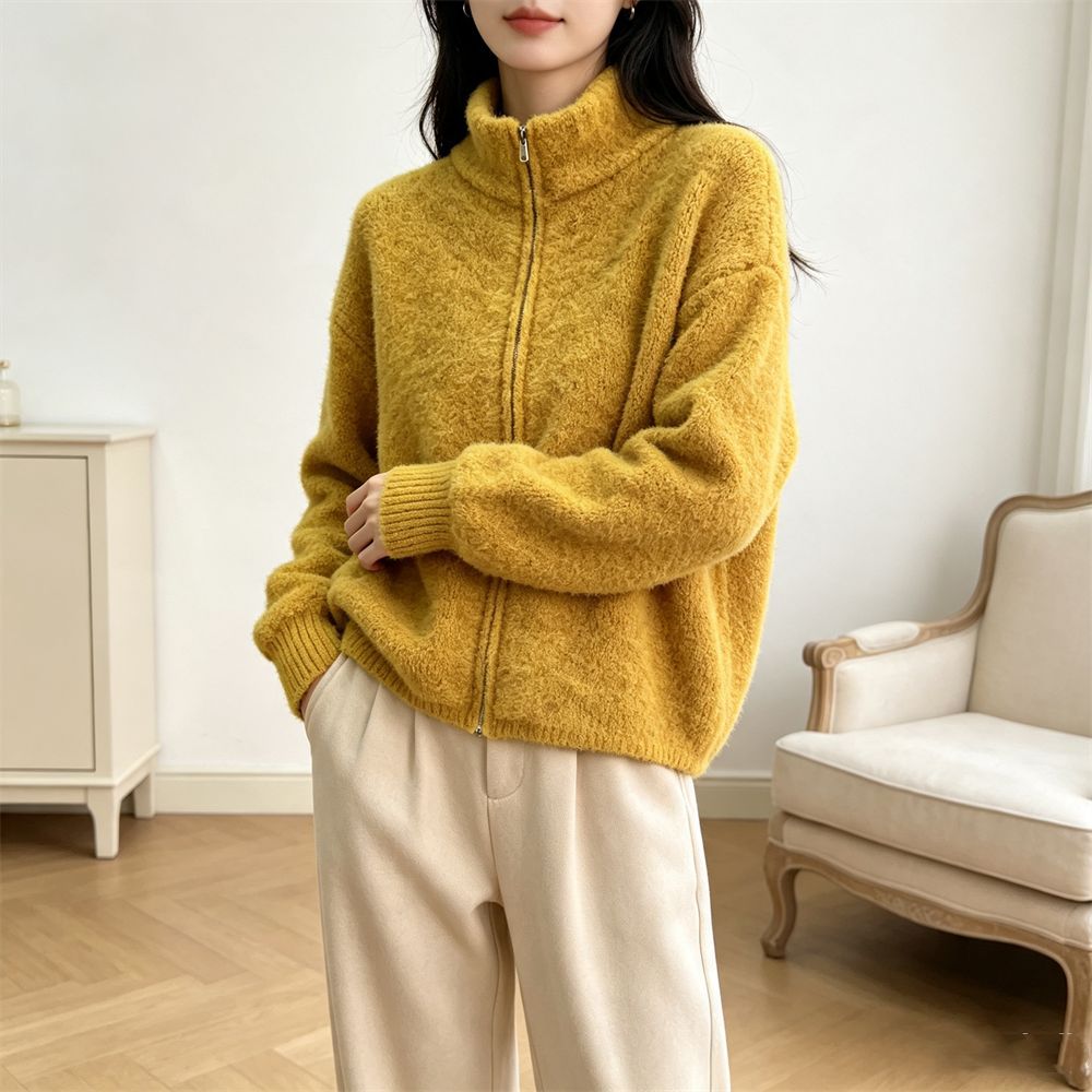 Loose zipper slimming sweater