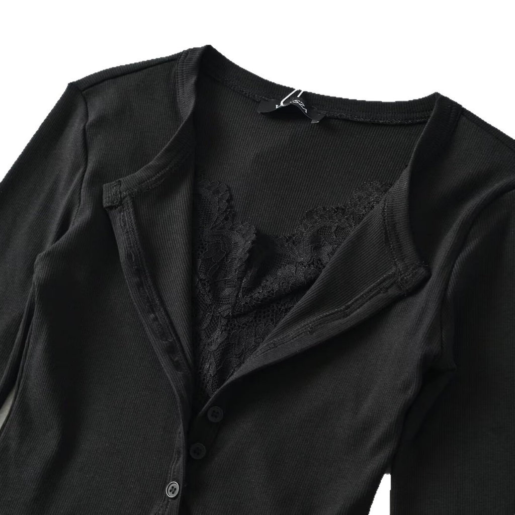 Women's Lace V-Neck Slim Fit Knit Top