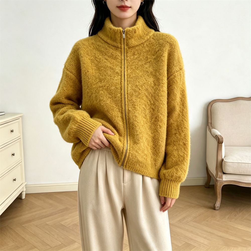 Loose zipper slimming sweater