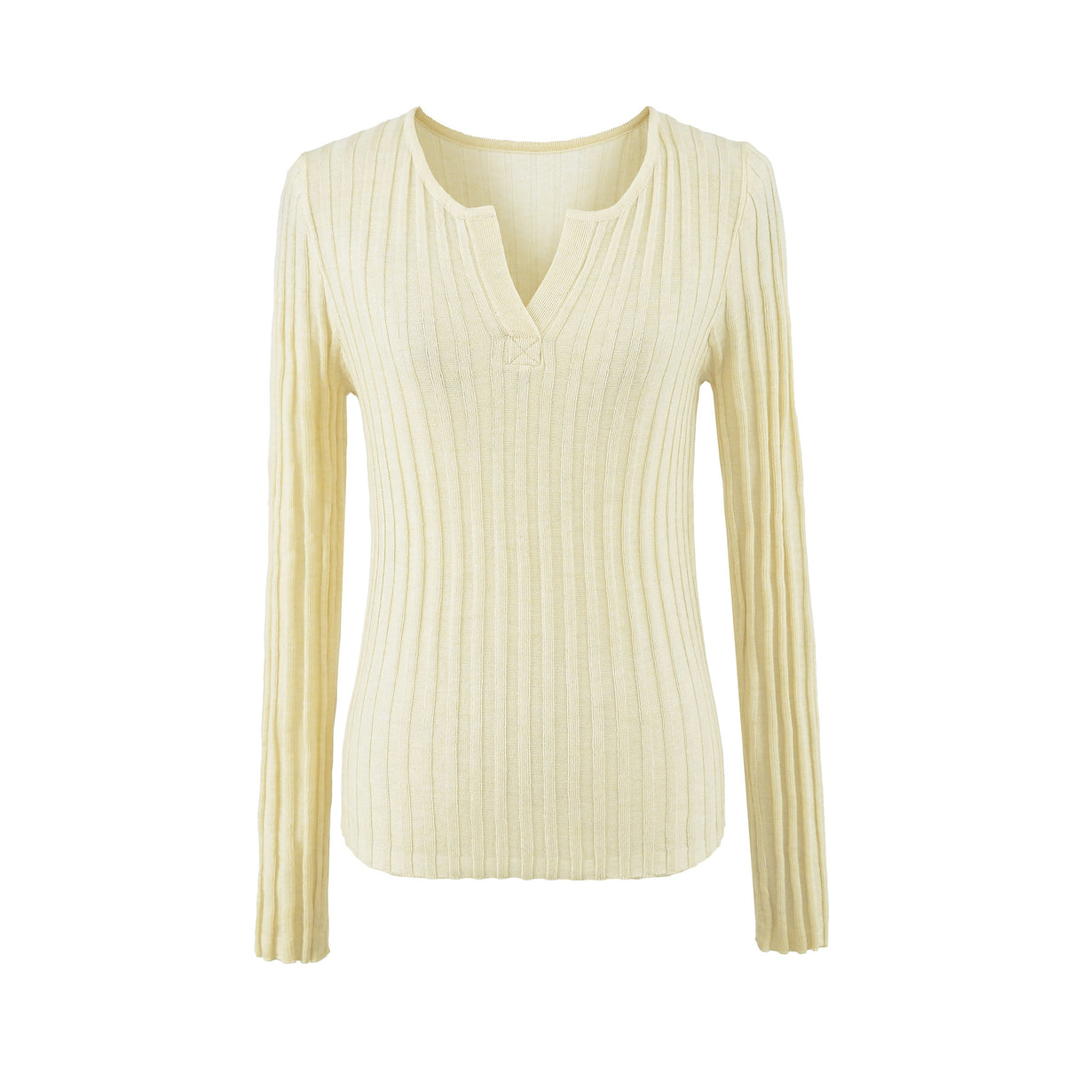Wool Blend Vertical Ribbed Knit Top