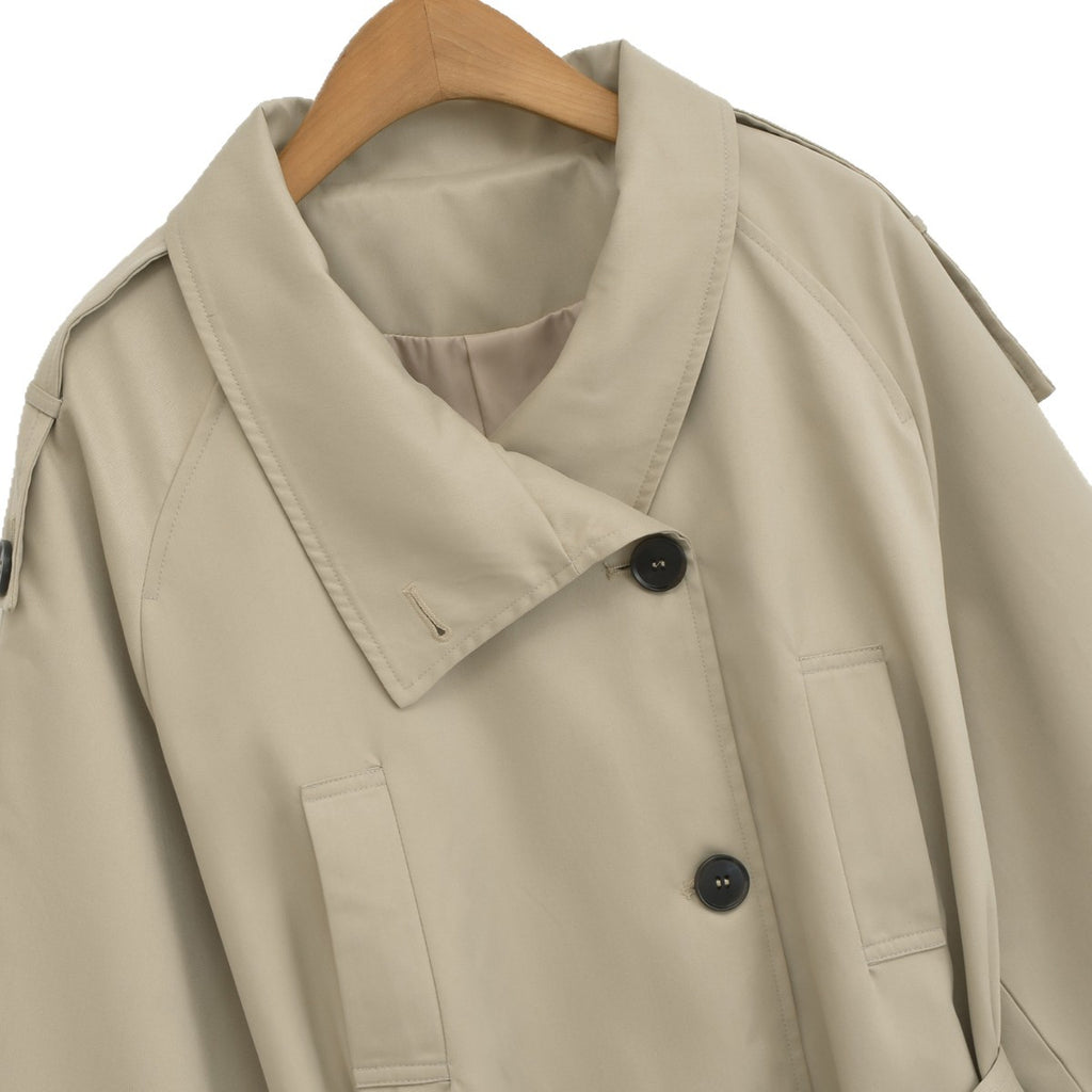 Women's Premium Short Stand Collar Trench Coat, Khaki Waist-Cinching Cropped Jacket for Petite