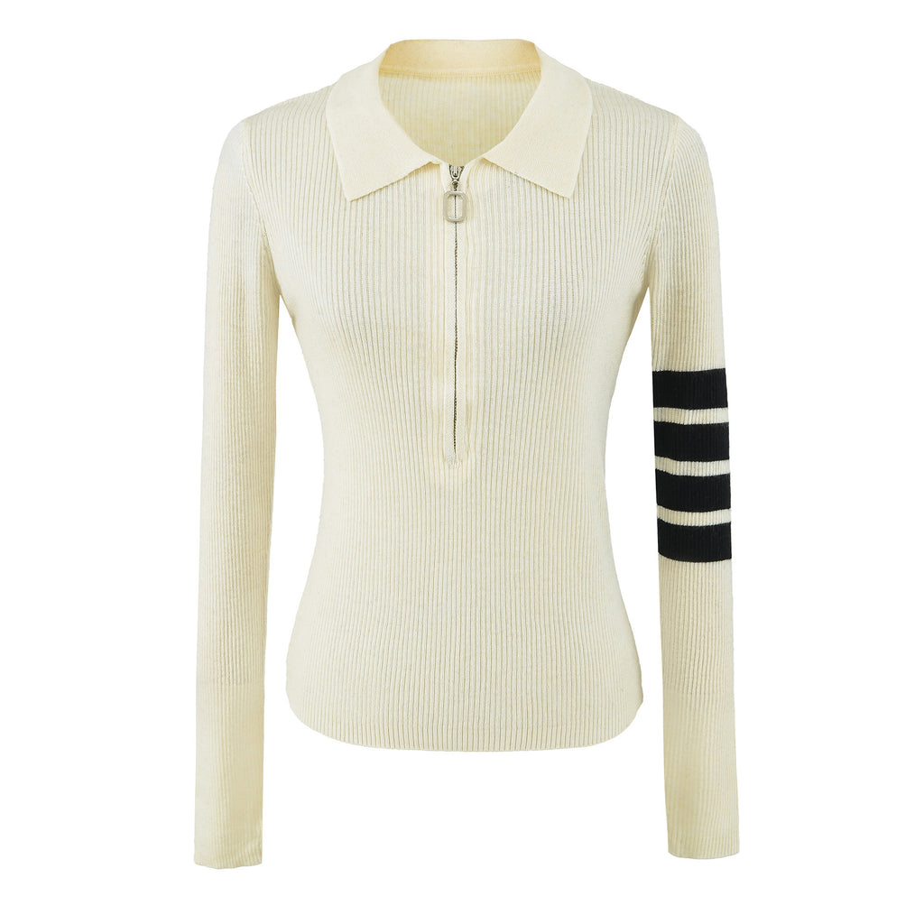 Women's Half Zip Slim Fit Knit Sweater Vintage Layering Top