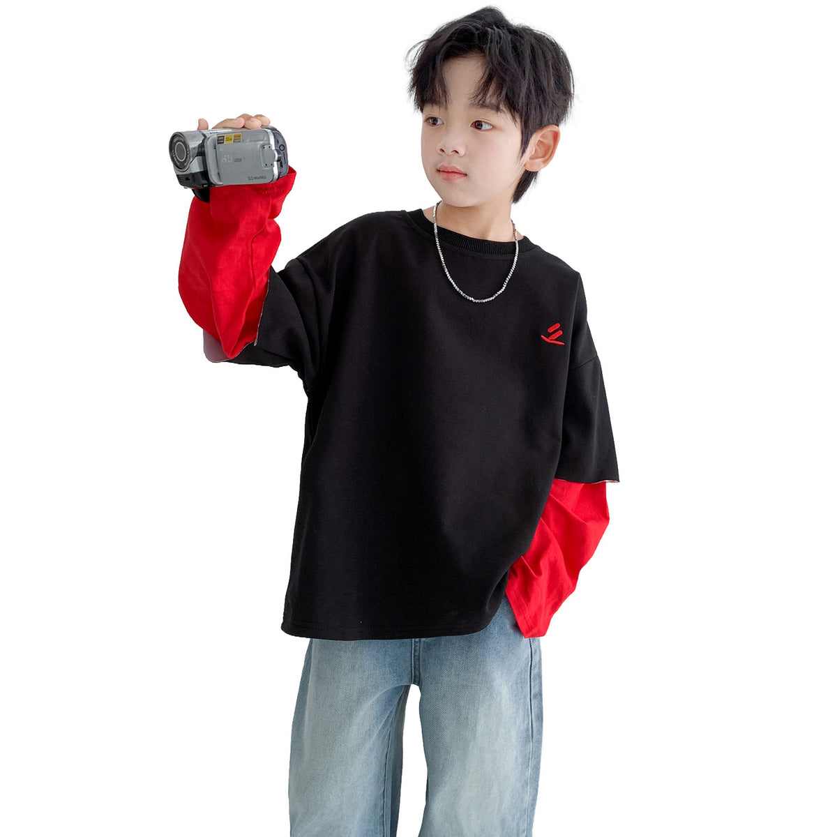 Boys' Casual Long Sleeve Faux Layered Sweatshirt T-Shirt for Big Kids Autumn Winter