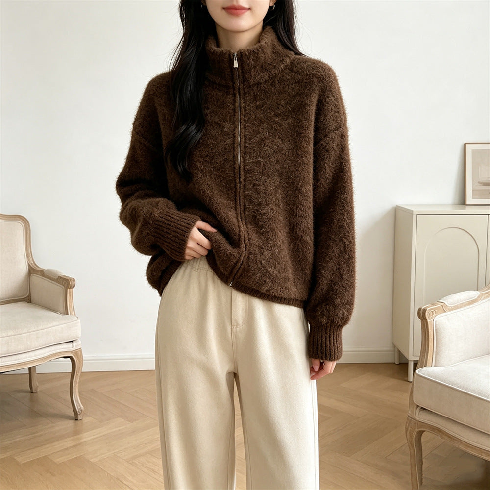 Loose zipper slimming sweater