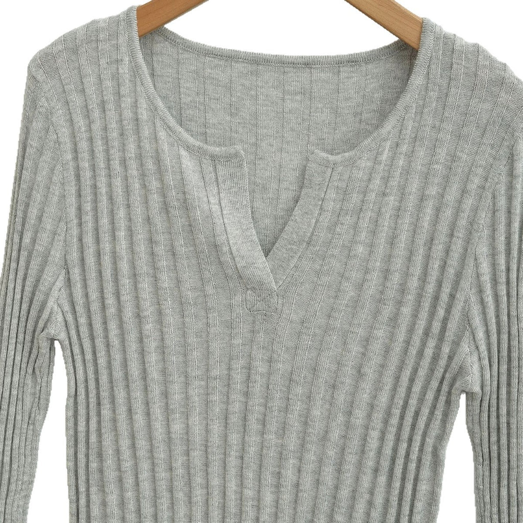 Wool Blend Vertical Ribbed Knit Top