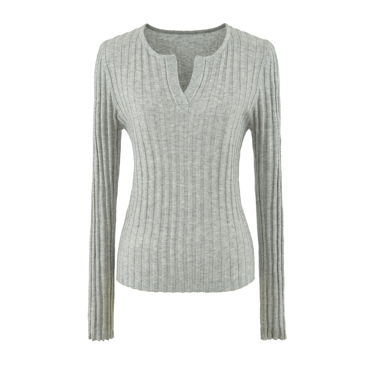 Wool Blend Vertical Ribbed Knit Top