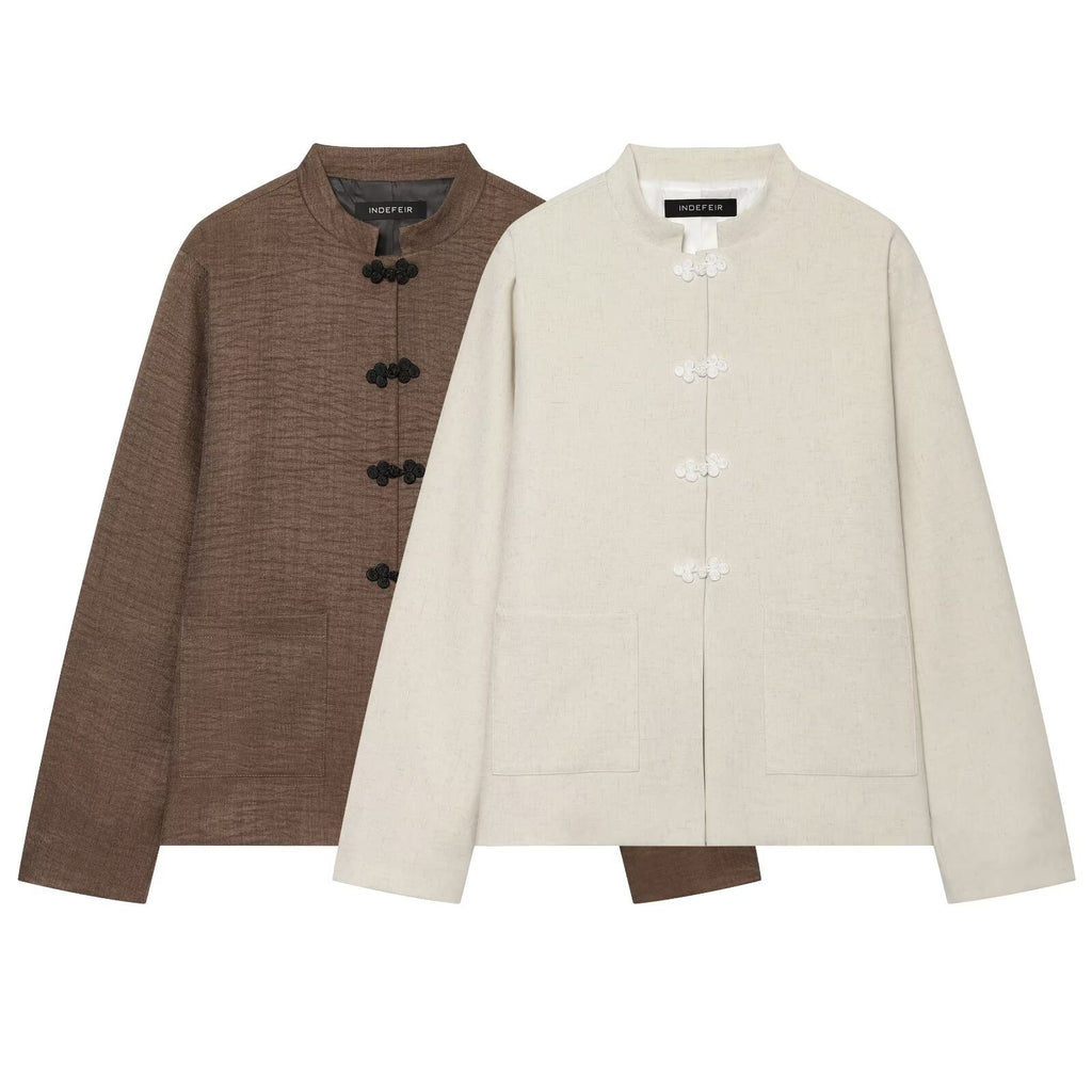 Buckled stand up collar long sleeved jacket for women