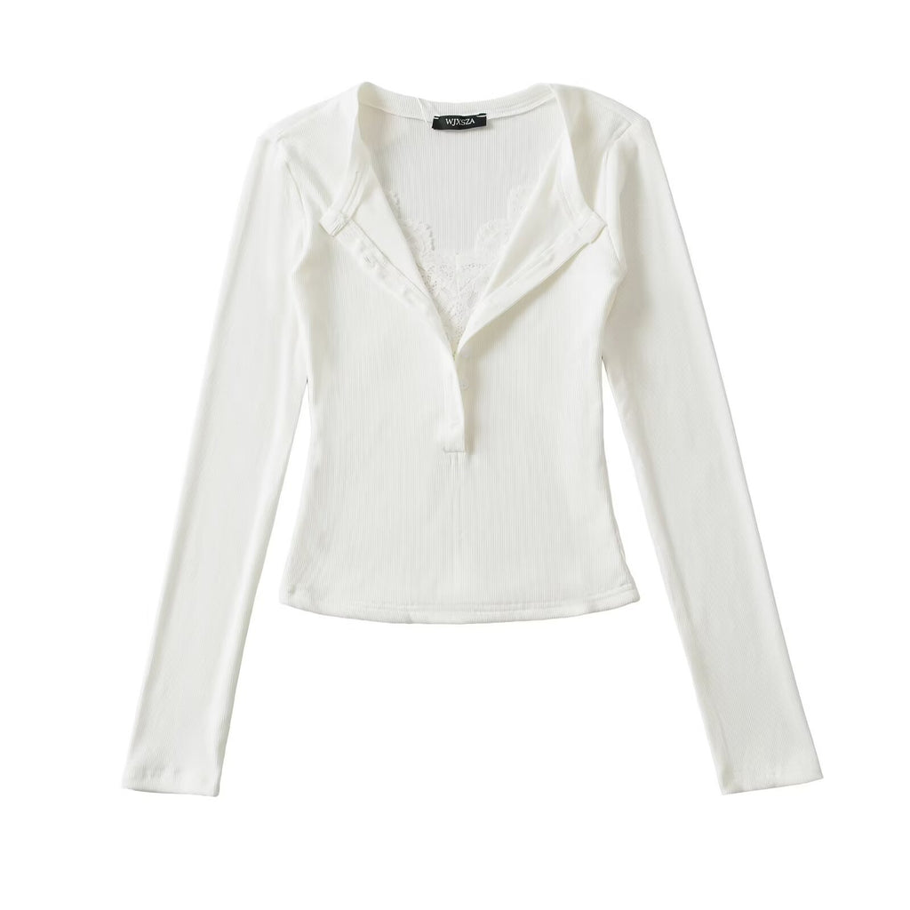 Women's Lace V-Neck Slim Fit Knit Top