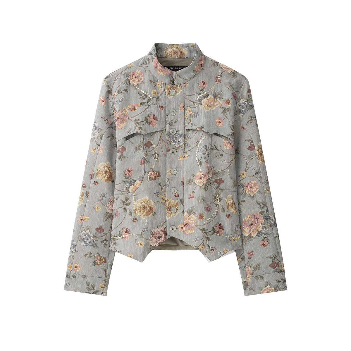 Jacquard stand collar suit jacket for women