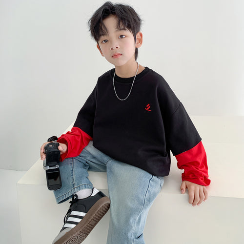 Boys' Casual Long Sleeve Faux Layered Sweatshirt T-Shirt for Big Kids Autumn Winter