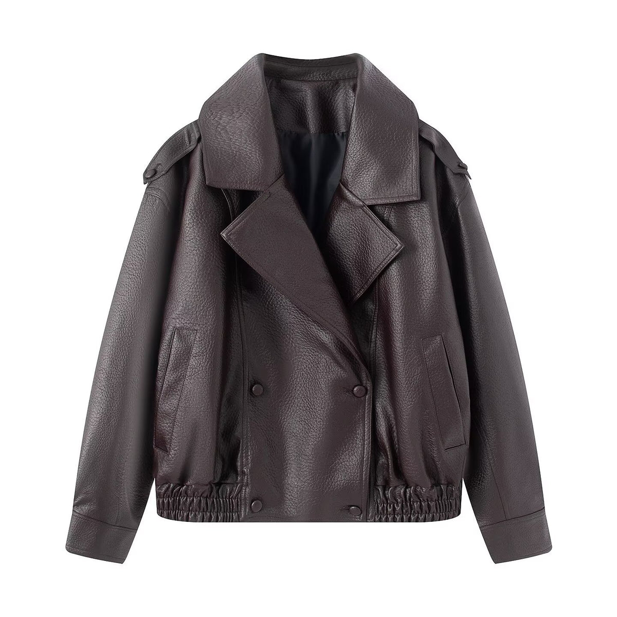 Lychee patterned imitation leather jacket for women