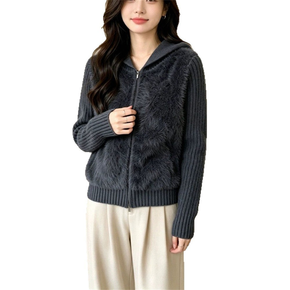 Loose hooded zipper sweater
