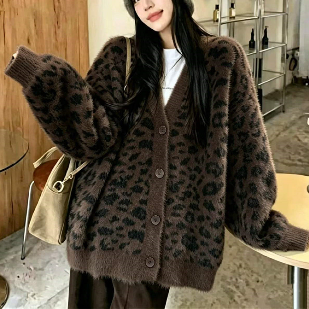 V-neck cardigan loose sweater