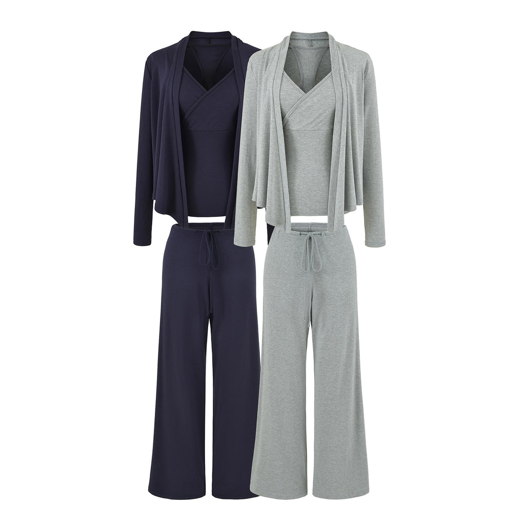 Women's Slim Fit Cropped Knit Camisole Cardigan  Wide Leg Pants 3-Piece Set