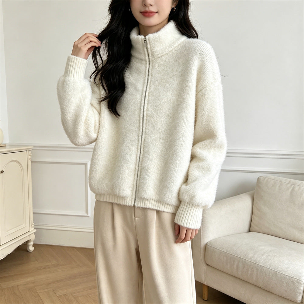 Loose zipper slimming sweater