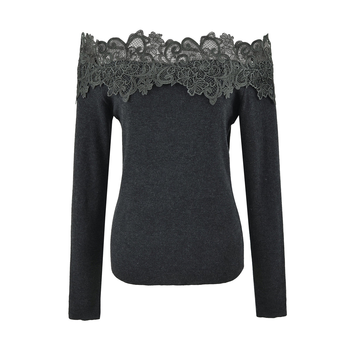 Women's Off-shoulder Lace Patchwork Wool Blend Knit Top